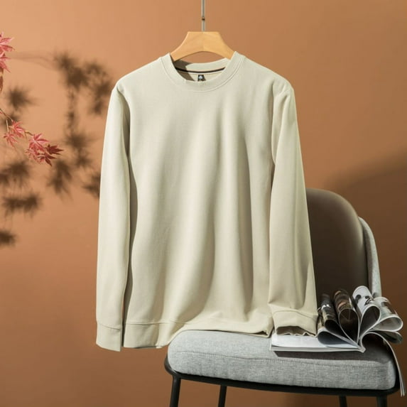 Blczomt Womens Sweatshirts Solid Color Beige Oversized Sweatshirts Pullover Plain Fleece Crew Neck Womens Winter Clothing