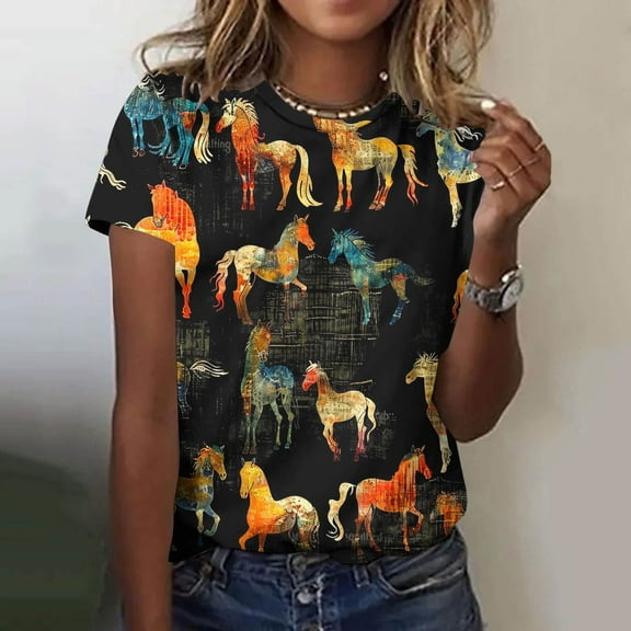 Blczomt Womens Tops Casual Spring Summer Short Sleeve Tees Graphic Animal Print Loose Womens Plus Size Blouses