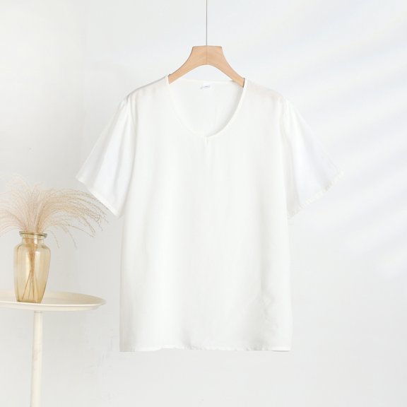 Blczomt Womens Tops Short Sleeve Basic Summer T Shirt Plain 2025 Casual White Blouses Women
