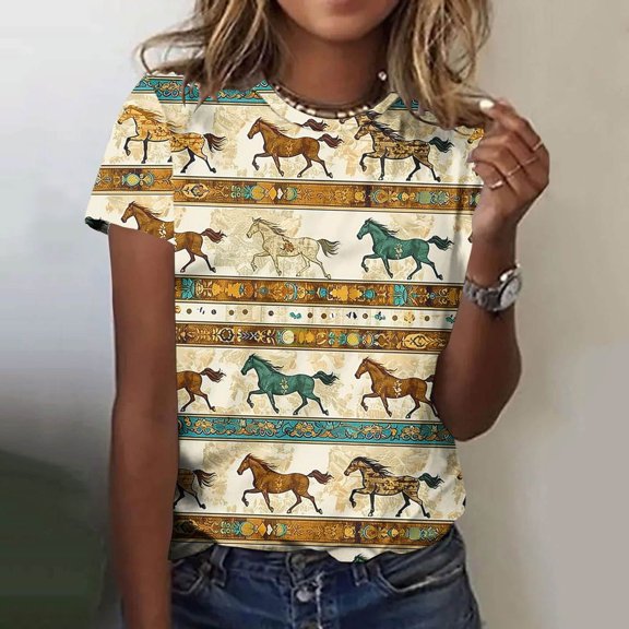 Blczomt Womens Tops Summer Casual Short Sleeve Spring Tees Graphic Loose Animal Print Ladies Blouses