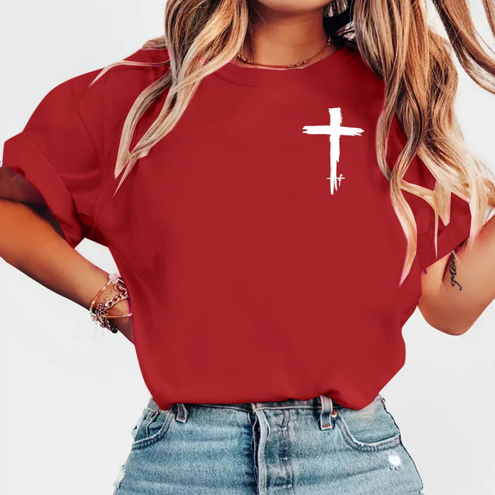 Blczomt Womens Tops Summer Short Sleeve Casual Red Tshirts Lightweight ...