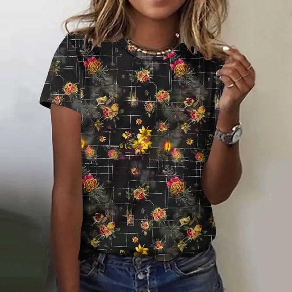 Blczomt Womens Tops Summer Short Sleeve Graphic Crew Neck Tee 2025 Casual Shirts for Women