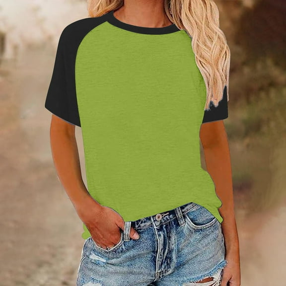 Blczomt Womens Tops Summer Trendy Short Sleeve T Shirts Raglan Green Round Neck Lightweight Womens Spring Blouses