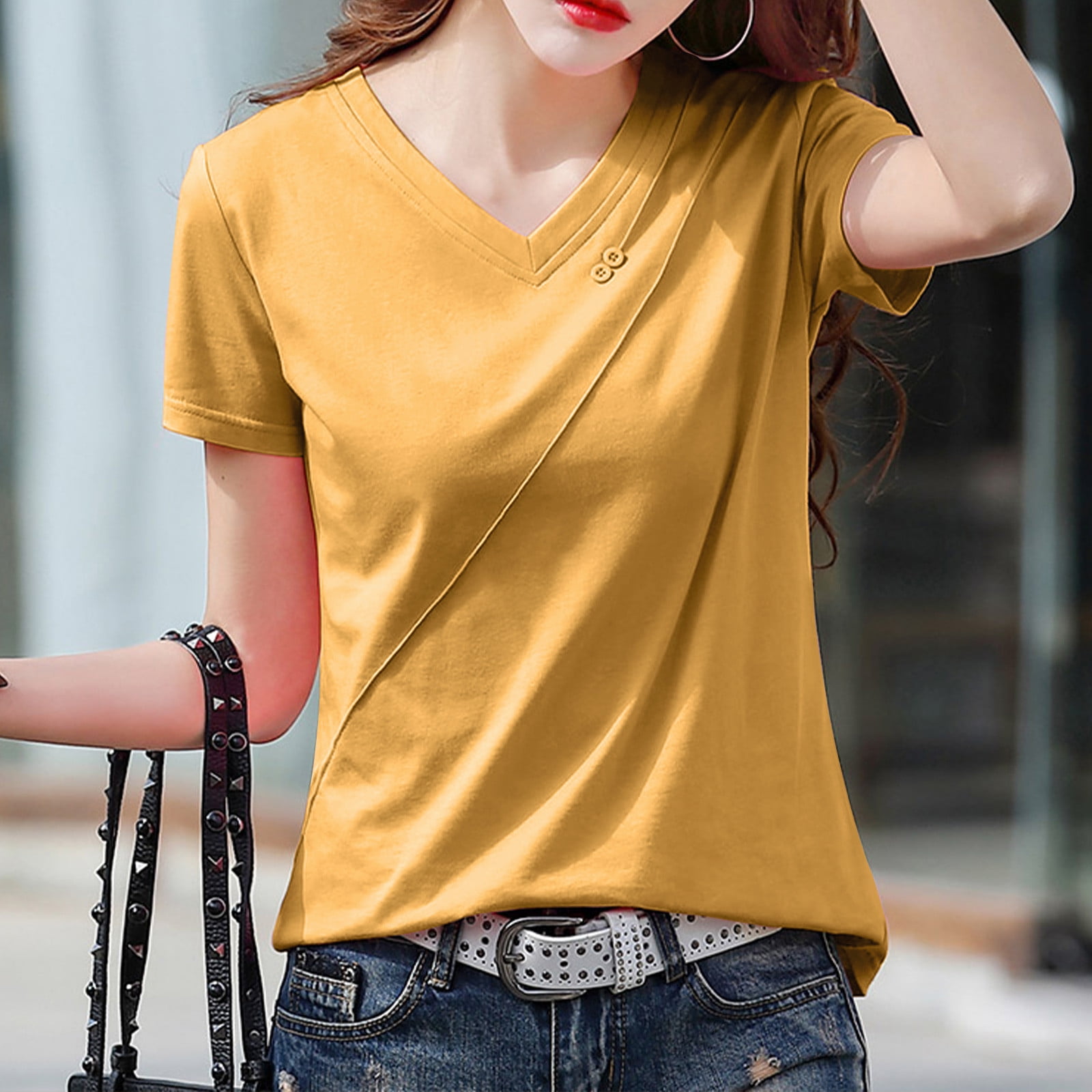 Ladies Short Sleeve cotton T-Shirt Yellow main image 1