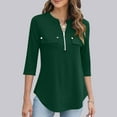 thumbnail image 1 of Blczomt Plain Womens Tops Clearance Tunic 3/4 Sleeve Green Blouses Zipper Dressy Fall Winter Womens Blouses Clearance S, 1 of 9
