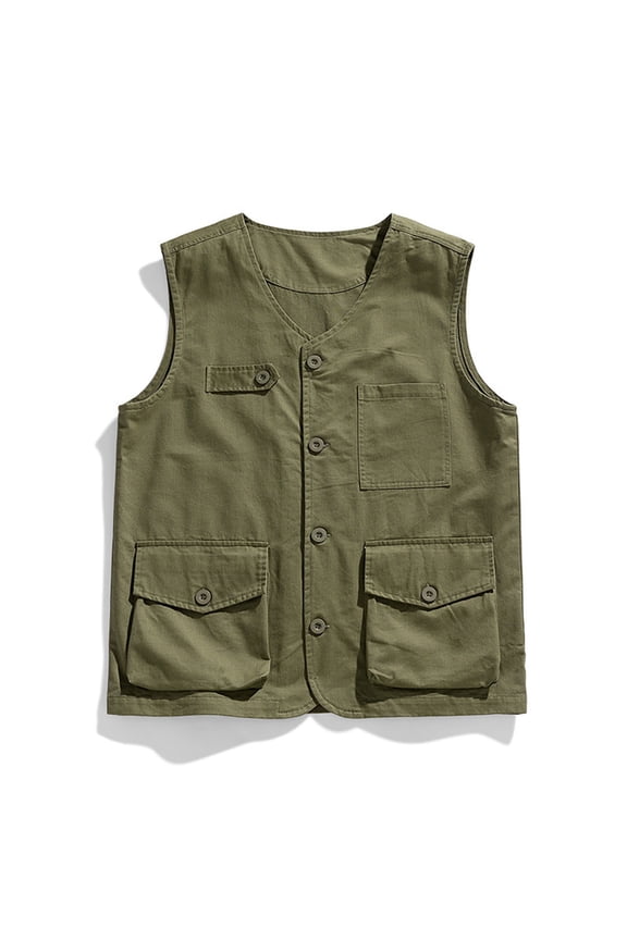 Work Men Tank Top Cotton Sleeveless Cargo Vest with Pockets Safari Outdoor Green Mens Fashion