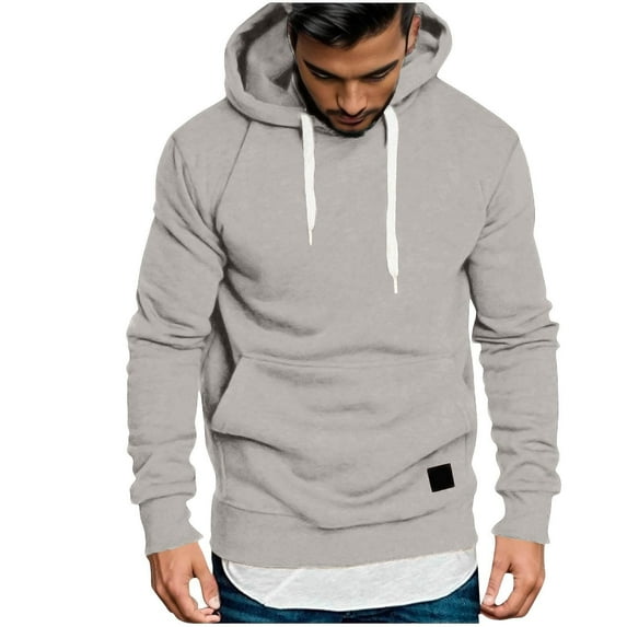 Blczomt Workout Sweatshirt Men Pullover Plain Hoodie Long Sleeve Casual Gray Drawstring Winter Men's Fashion