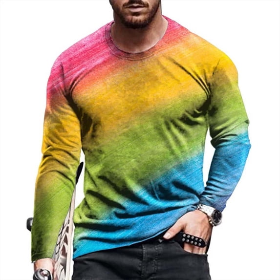 Blczomt Yellow Mens Shirts Long Sleeve Crew Neck Tie Dye T Shirt 3xl