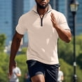 thumbnail image 1 of Blczomt Yellow Men's Short Sleeve Shirts Regular-Fit Summer Waffle Knit Plain Tees Casual Half Zip Big & Tall Mens T-Shirts, 1 of 6