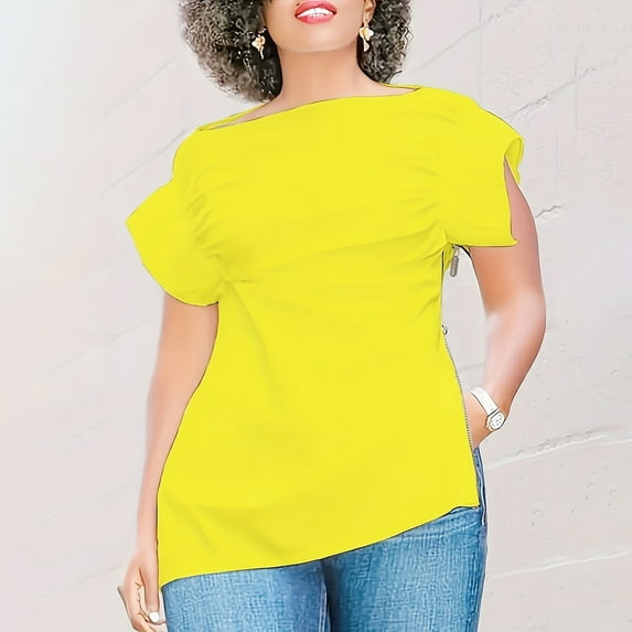 Blczomt Yellow Tops Womens Dressy Casual Puff Sleeve Summer T Shirt Trendy Plain Soft Women Blouses