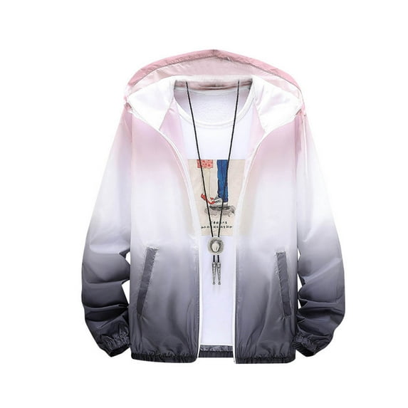 Blczomt Zip Up Mens Jacket Under $10 Windbreaker Pink Jacket Hooded Gradient Lightweight Men Coat M