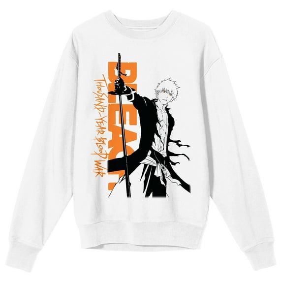 Bleach 1000 Year Blood War Ichigo Kurosaki Crew Neck Long Sleeve White Adult Sweatshirt
-Large