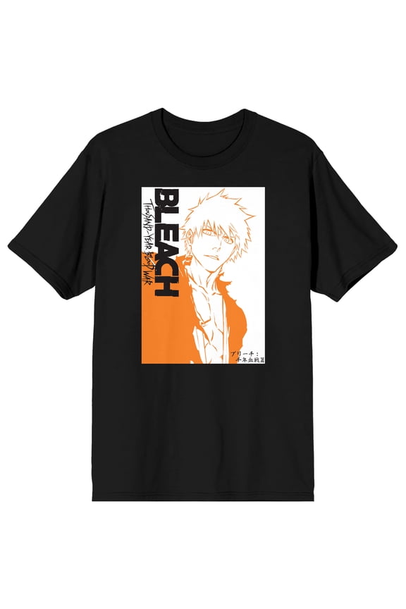 Bleach 1000 Year Blood War Ichigo Orange Box Art Crew Neck Short Sleeve Men's Black T-shirt-Medium
