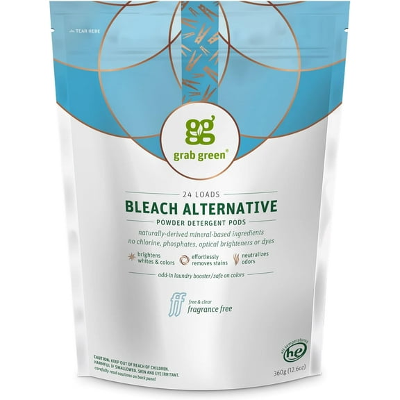 Bleach Alternative Pods, 24 Count, Chlorine Free, Fragrance Free, Plant and Mineral Based, Laundry Booster to Brighten Whites, Removes Stains, Neutralizes Odors