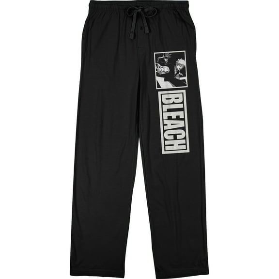 Bleach Anime Cartoon Mens Black Graphic Print Drawstring Sleep Pajama Pants-Medium