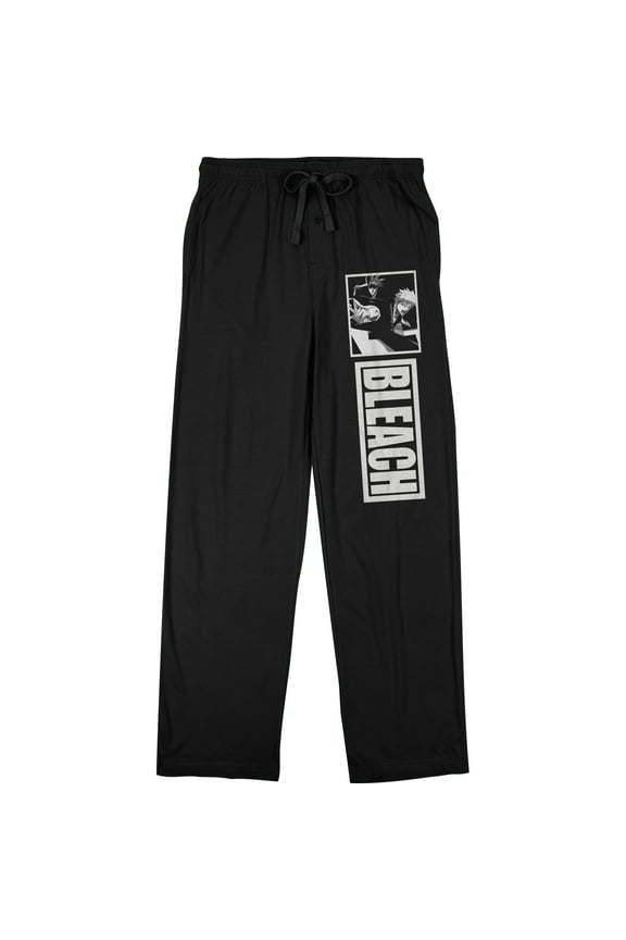Bleach Anime Cartoon Mens Black Graphic Print Drawstring Sleep Pajama Pants-Medium