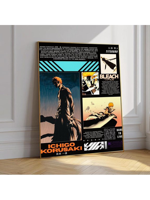 Bleach Anime Poster, Ichigo Soul Reaper Wall Art, Manga Vintage Print Unframed Size 24''x36'' GooGate