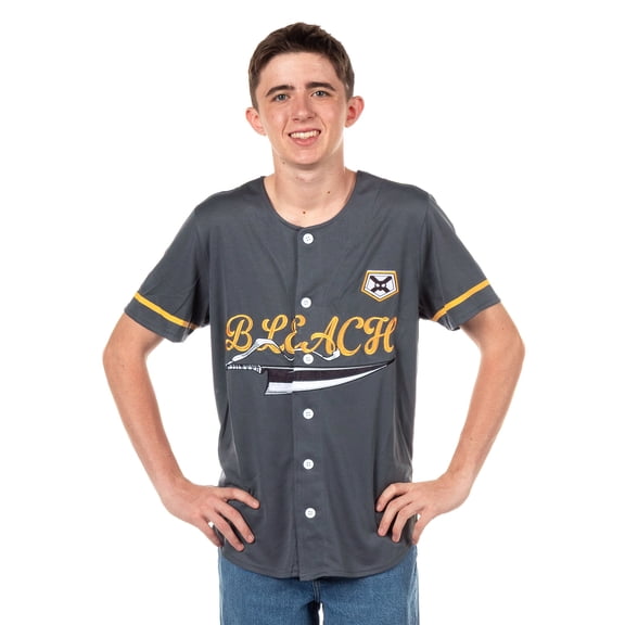 Bleach Baseball Jersey Men's Ichigo Anime Mesh Button Front Short Sleeve Shirt