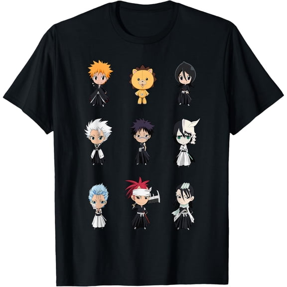 Bleach Cute Chibi Character Grid Anime T-Shirt Cotton Short Sleeve Crew Neck Soft Classic T-shirt