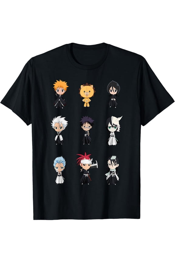 Bleach Cute Chibi Character Grid Anime T-Shirt Cotton Short Sleeve Crew Neck Soft Classic T-shirt