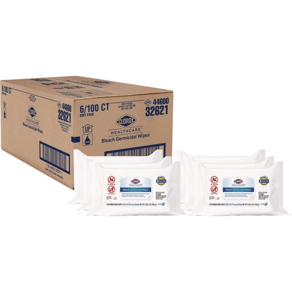 6.75 in. x 9 in. 1-Ply Bleach Germicidal Disinfectant Wipes - Unscented/White (6/Carton)
