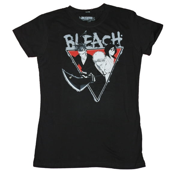 Bleach Girls Juniors T-Shirt  - Black and White Cast Image Under Name (X-Small)