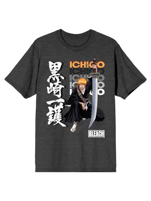 Bleach Ichigo Kanji Logo Crew Neck Short Sleeve Charcoal Heather Men's T-shirt-Medium