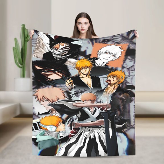 Bleach Ichigo Kurosaki Evolution Hollow Bankai Blanket, Ichigo Kurosaki Anime Soul Reaper Throw Blanket, Cozy Bleach Fan Gift