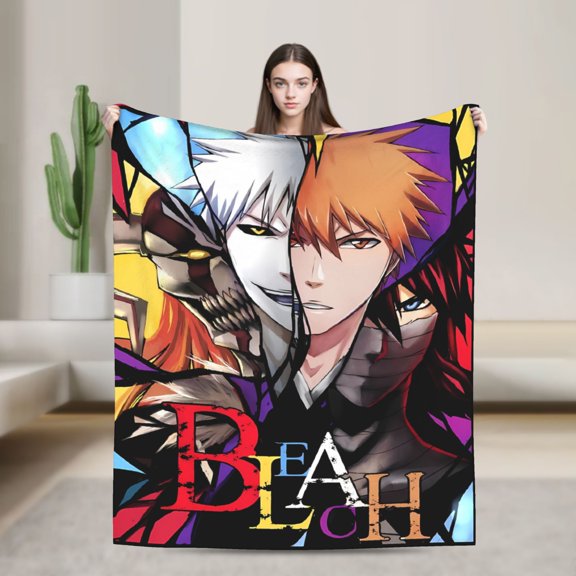 Bleach Ichigo Kurosaki Evolution Hollow Bankai Cozy Throw Blanket, Ichigo Kurosaki Anime Soul Reaper Blanket, Gift for Bleach Lovers