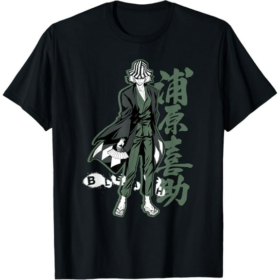 Bleach Kisuke with Vertical Kanji Anime T-Shirt Cotton Short Sleeve Crew Neck Soft Classic T-shirt