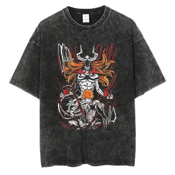 Bleach Men's Cotton Summer T-Shirts Vintage Tee Loose Fit Short Sleeve Casual Tshirts for Men Women 3XL