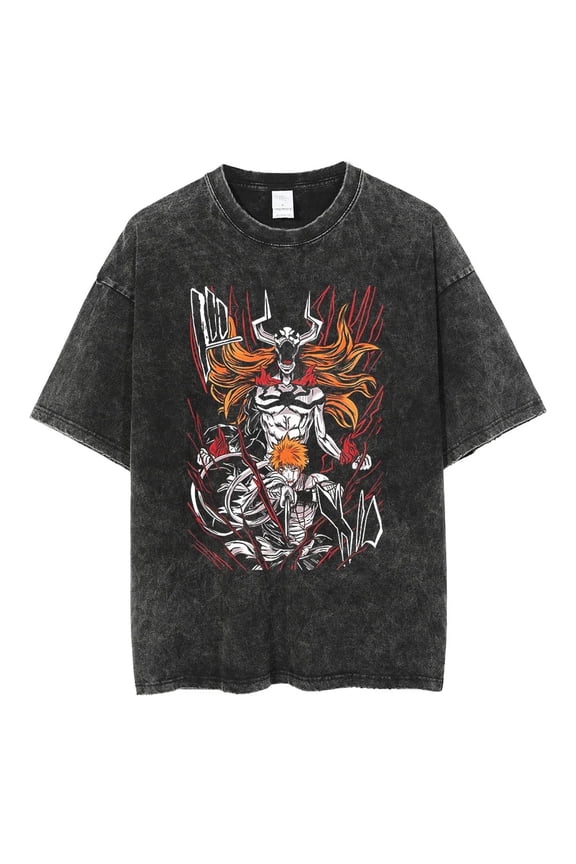 Bleach Men's Cotton Summer T-Shirts Vintage Tee Loose Fit Short Sleeve Casual Tshirts for Men Women 3XL