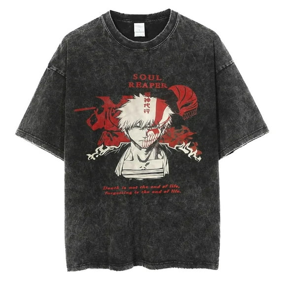 Bleach Men's Cotton Summer T-Shirts Vintage Tee Loose Fit Short Sleeve Casual Tshirts for Men Women 3XL