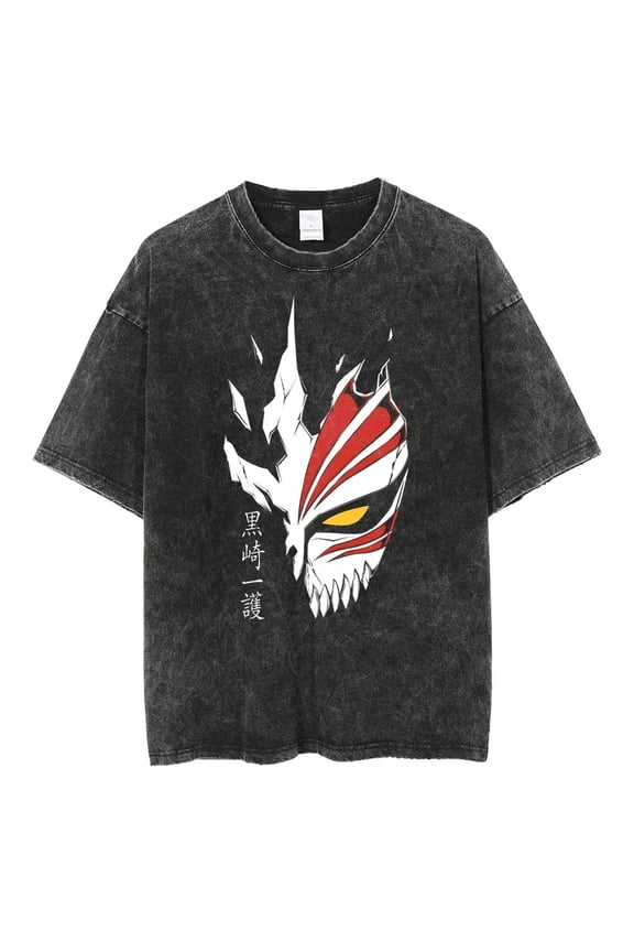 Bleach Men's Cotton Summer T-Shirts Vintage Tee Loose Fit Short Sleeve Casual Tshirts for Men Women M