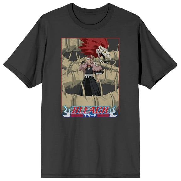 Bleach Renji & Snakes Screenshot Adult Charcoal Crew Neck Short Sleeve T-shirt-Medium