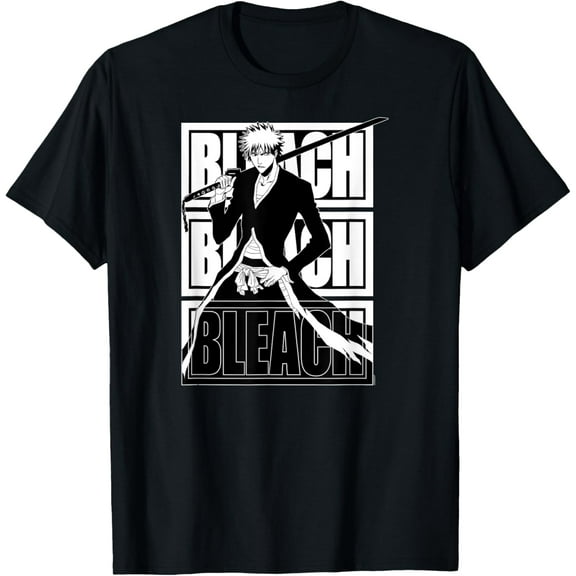 Bleach Repeating Logo Ichigo Kurosaki Anime T-Shirt Cotton Short Sleeve Crew Neck Soft Classic T-shirt