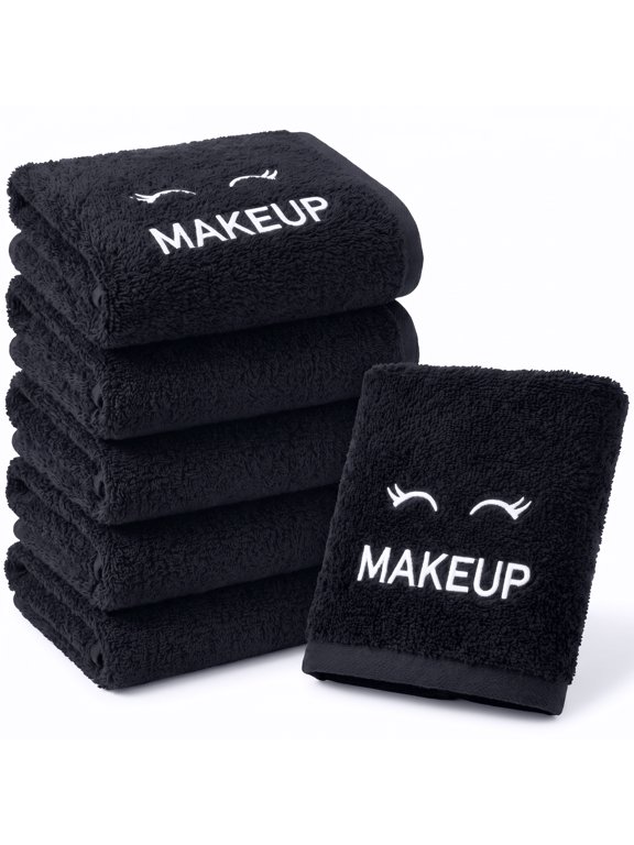 Bleach Safe Black Makeup Towels | Luxury Ultra Soft Cotton Face Washcloths Make up Removal | 6 Pack