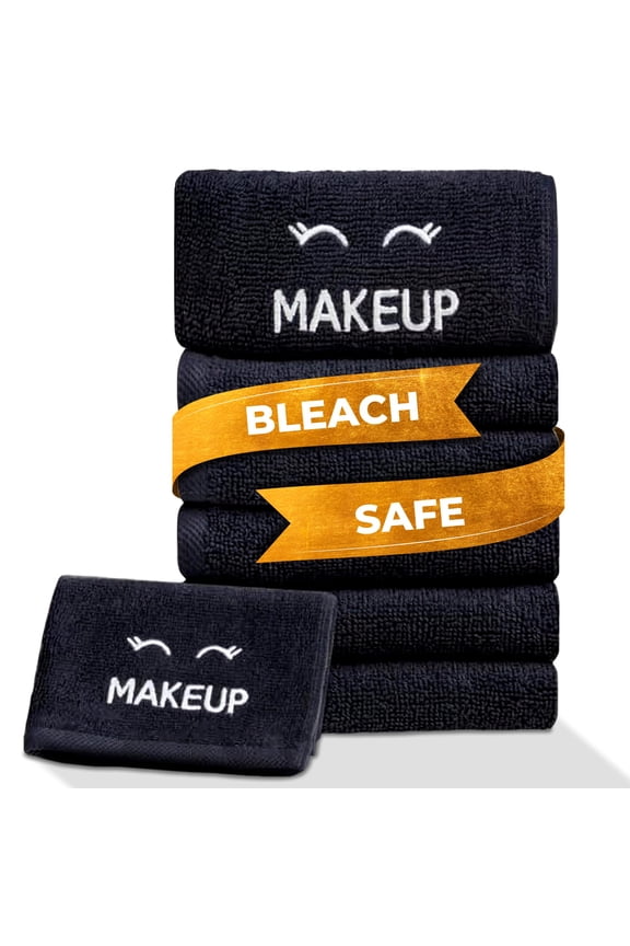 Bleach Safe Black Makeup Towels | Luxury Ultra Soft Cotton Face Washcloths Make up Removal | 6 Pack