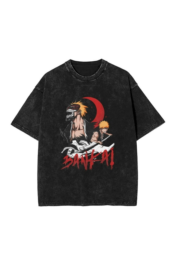 Bleach Shinigami Bankai Men's Cotton Summer T-Shirts Vintage Tee Loose Fit Short Sleeve Casual Tshirts for Men Women