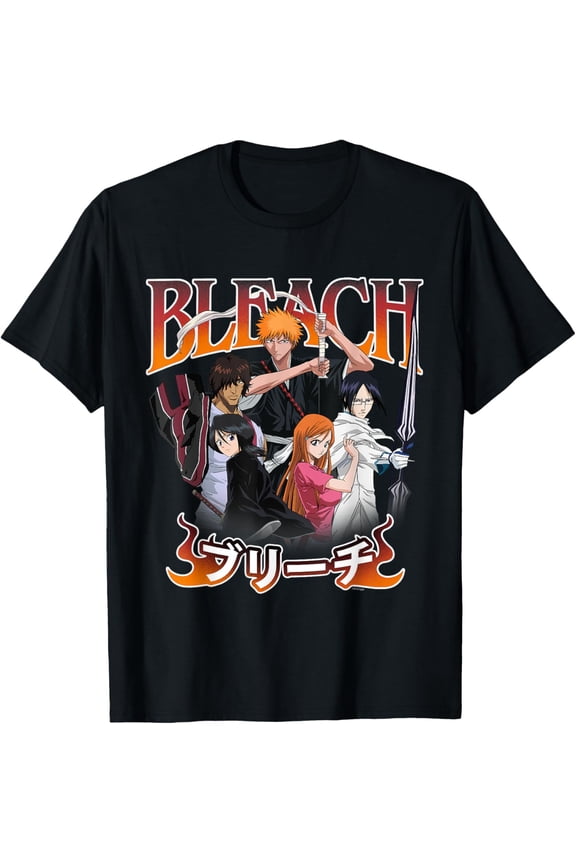 Bleach Team Ichigo and Ombre Logo Anime T-Shirt Cotton Short Sleeve Crew Neck Soft Classic T-shirt