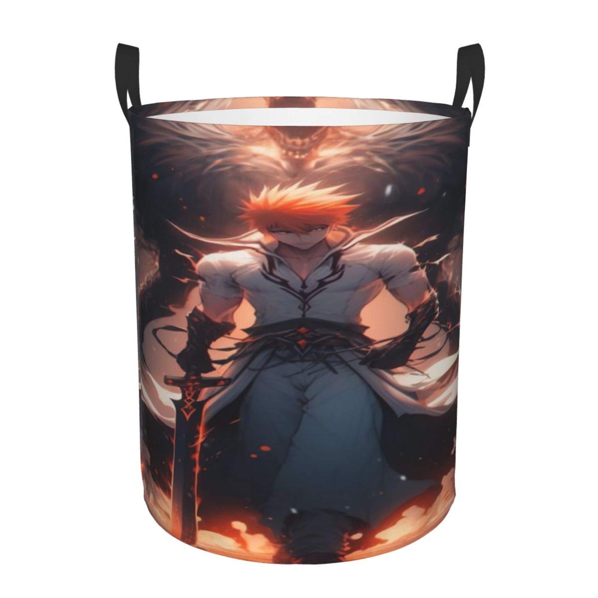 Bleach anime Storage Basket Circular Hamper with Handle Foldable
