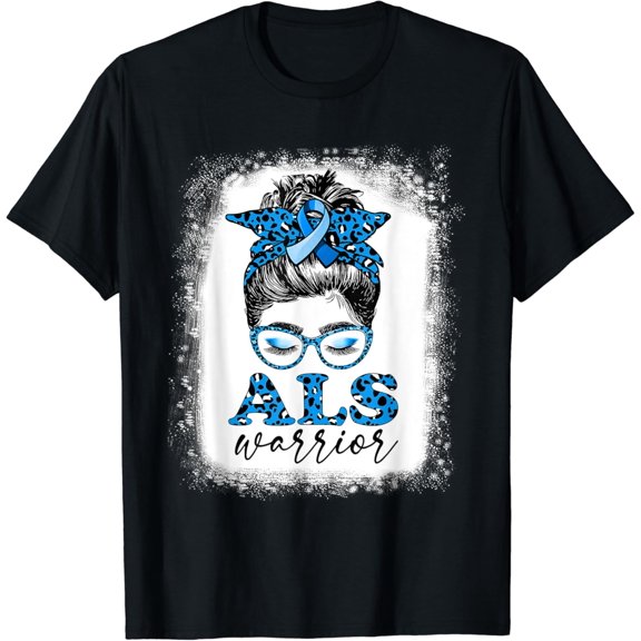 Bleached Als Warrior Leopard Messy Hair Bun Als Awareness T-Shirt