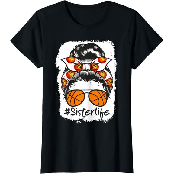 Bleached Basketball Sister Life Messy Bun Ball T-Shirt