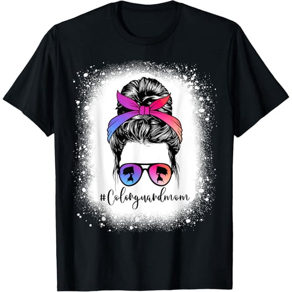 Bleached Color Guard Mom Life Messy Bun Funny Mothers Day T-Shirt100% cotton
