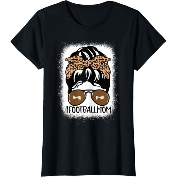 Bleached Football Mom Life With Leopard and Messy Bun Player T-Shirt