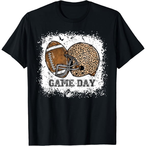 Bleached Game Day Leopard Football Helmet Sport Mom Girls T-Shirt