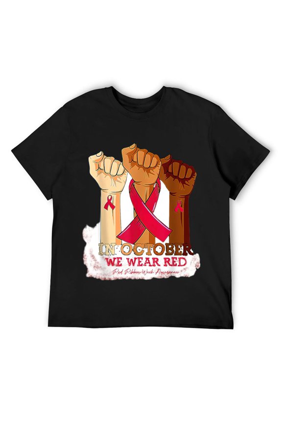 Bleached In October We Wear Red Ribbon Week Drug Free Mens T-Shirt Black L