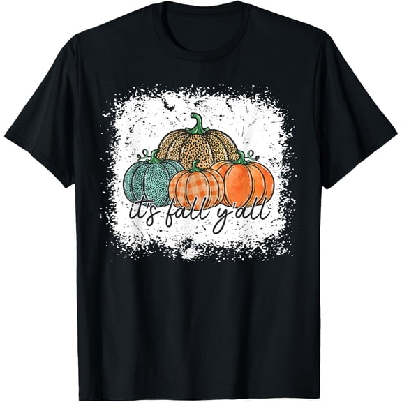 Bleached Leopard Pumpkin Autumn Its Fall Yall Thanksgiving T-ShirtMen and women can wear, black T-shirts, gifts. Age: M,L，XL 2XL, 3XL, 190XL