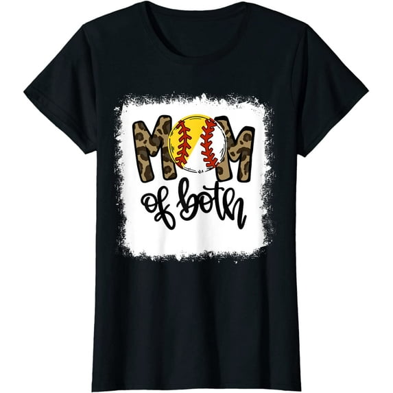 Bleached Mom Of Both Leopard Baseball Mom Softball Mom T-Shirt