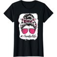 thumbnail image 1 of Bleached Softball Auntie life Pink Leopard Messy Bun Aunt T-Shirt, 1 of 4